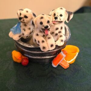 3 Dalmatians getting a bath in a tub with rubber‎ ducky 2 in tall 2 3/4 diameter